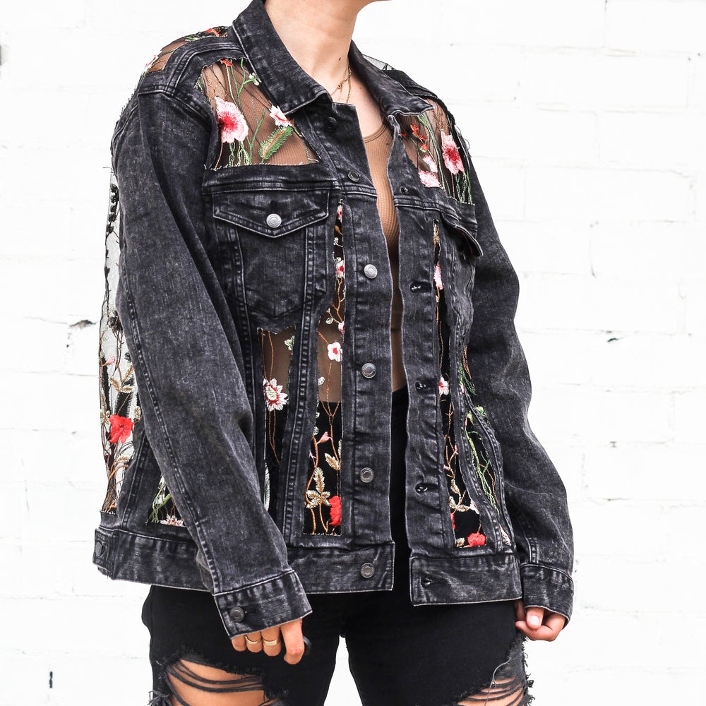 File:Jean Jacket with a Black Floral Romper, Black Tights, and